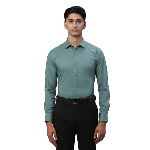 Image of Park Avenue Men's Solid Pattern Slim Fit Cotton Blend Full Sleeve Semi Cut Away Collar Formal Shirt