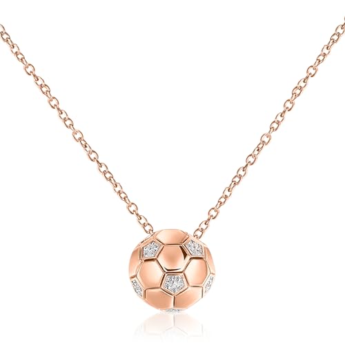 Patelai Fußball Charm Halskette Gravierte Kette mit Fußball Anhänger Strass Halskette für Fußballfans Sportler Frauen Männer Mädchen Jungen Unisex Schmuck Geschenk (Rose Gold, Fußball)