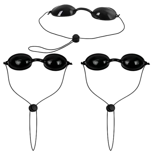 AIWXEEU Lot de 3 Lunettes de Protection UV en Silicone Noir, Masque Oculaire pour Bronzage Solarium et Soins Esthétiques, Cache-œil Réglable contre Lumière...