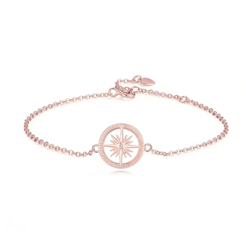 GAVU Bracciale Donna Argento 925 Rosa dei Venti Regalo per Fidanzata, Bracciale Donna in Oro Rosa