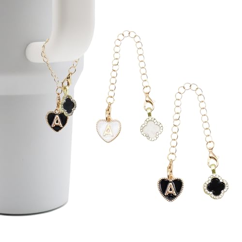 2Pcs Letter Charm Accessories for Stanley Cup,Name ID Initial Letter for Stanley 30&40 oz Tumbler with Handle,Heart Shape & Four Leaf Clover Initial Personalized Letter Charms Chain - Main Image