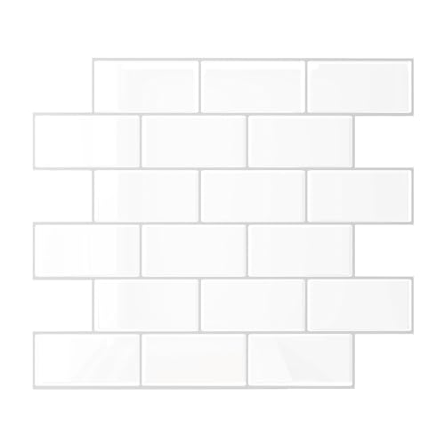 VEELIKE Vinilo Azulejos Cocina Blanco Rectángulos 3D Azulejos Adhesivos Baño Baldosas Adhesivas Pared Vinilos Baño Azulejos Impermeable Adhesivos Pegatinas de Baldosas 30.5cm×30.5cm 24 Piezas