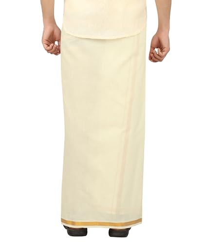 Image of PRAKASAM COTTON -Welcro pocket dhoti for mens /Jari border welcro pocket Stitched Dhoti for Mens