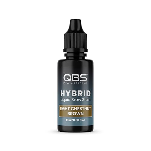 QBS Hybrid Brow Stain – Semi Permanent Eyebrow Tint for Professional Use | Long Lasting Eyebrow Dye Lasts Up to 10 Days on Skin & 7 Weeks on Hair | Waterproof | Colour: Light Chestnut Brown (15ml)