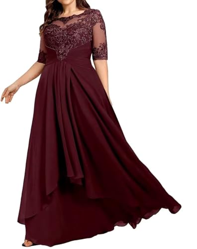 Plus Size Mother of The Bride Dresses for Wedding Lace Appliques Formal Evening Gowns Chiffon Party Dress