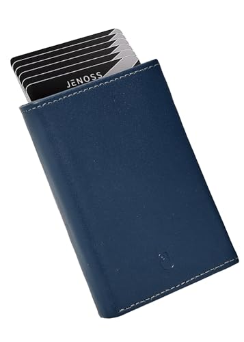Image of Taurus Smart Wallet For Men: Full Grain Leather, Handcrafted, Slide Metal Pop Up Case, Slim RFID Blocking Credit Card Holder, Minimalist, Compact - 9-12 Cards Organizers | ID | Money Clip (Navy)