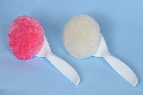 Image of Generic The ChipmunK Store's Powder Puff Combo with Handle (Pink, White) - Round Polyurethane Sponge - 2 Count - Apply Foundation, Concealer, Blend Makeup - Normal Skin