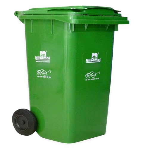Image of Nilkamal Manual-Lift Garbage Waste Dustbin with Wheels (240 LTR, Green)