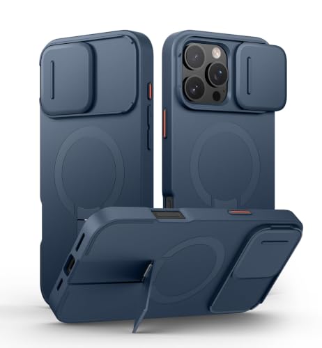 SURITCH for iPhone 16 Pro Max Case with Magnetic Camera Slide Cover and Adjustable Kickstand, Compatible with MagSafe, Shockproof Bumper Case Slim Protective Cover 6.9 Inch, Blue