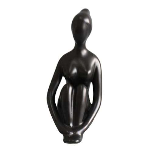 Milageto Wohnaccessoire Yoga-Statue, dekorative Yoga-Figur, schwarze Kunstharz-Statue, Frauenskulptur, Sammlerfigur, modernes Design, Meditations-Yoga-Statue für Bücherregal, Wohnzimmer, Tisch, stil d