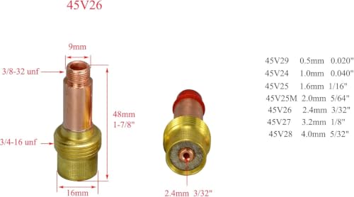 Image of RIVERWELD TIG Gas Lens Collets Bodies 45V26 3 /32 inch 2.4mm Orifice 2pcs