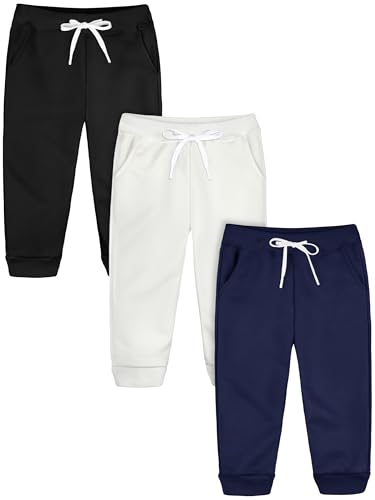 Resinta 3 Pack Toddler Girls' Fleece Pants Baby Casual Pull On Active Sweatpants Warm Joggers with Pockets Drawstring