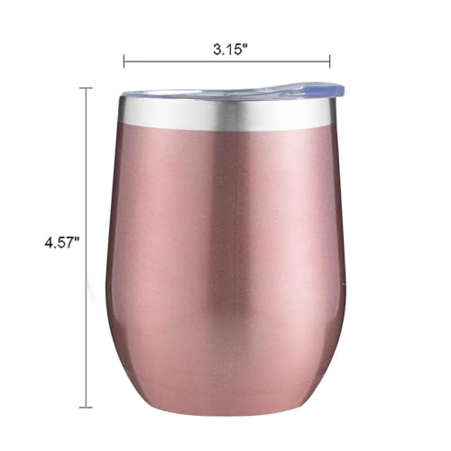 Image of MEZMUT 12 Oz Insulated Wine Tumbler with Lid Double Wall Vacuum Stainless Steel Wine Glass Coffee Mug Insulated Tumbler Cup for Champaign, Cocktail, Beer (Rose Gold, 1 Pack)
