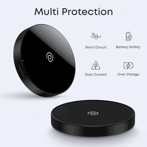 Image of pTron Dynamo Ring V2 15W Magnetic Wireless Charger, Compatible with iPhone 15 /14 /13 /12 Series, Samsung & Other Qi2 Enabled Devices, Compact & Sleek, 3A Type-C to Type-C 1m Cable Included (Ink Black)