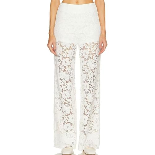 Pantalon transparent brodé Y2K élastique et confortable pour affiner la silhouette