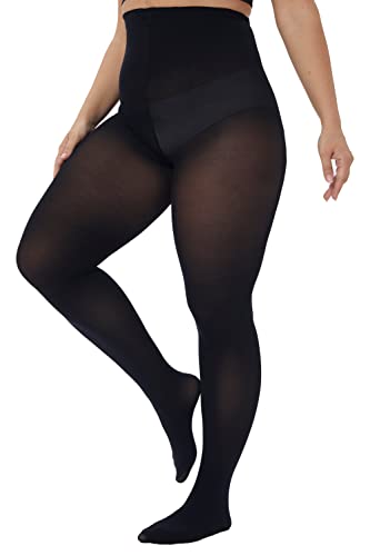 Image of CozyWow Plus Size Tights for Women 80D Soft Solid Color Semi Opaque Pantyhose High Waist 1X 2X 3X 4X