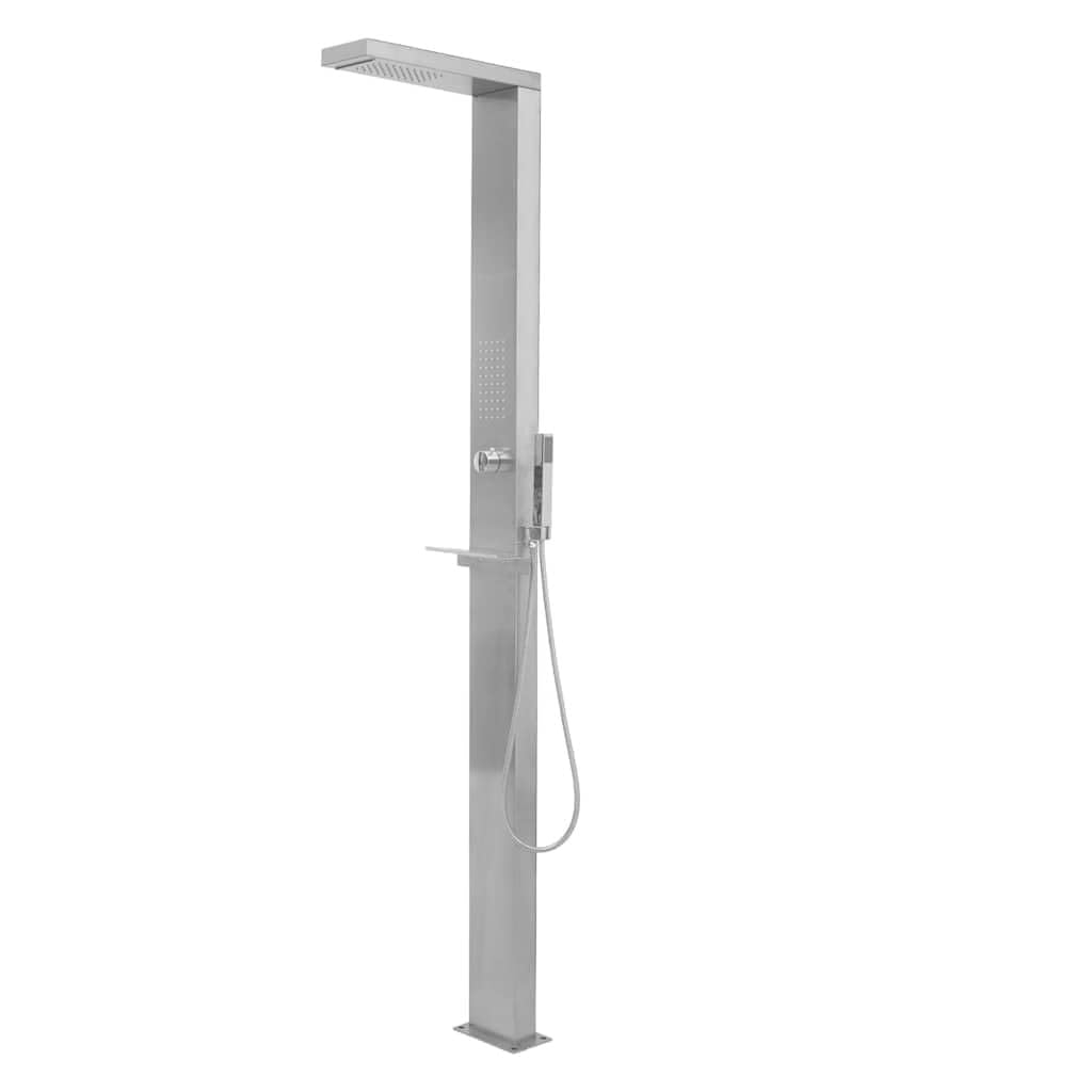 Mangloder - Ducha cuadrada de acero inoxidable para jardín y terraza, columna de ducha de acero inoxidable cepillado 201, 15 x 44 x 210 cm, con ducha de lluvia y ducha de mano, color plateado para