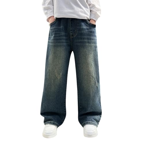 Boys Baggy Wide Leg Jeans Streetwear Hip Hop Straight Denim Pants High Wasit Loose Washed Vintage Trousers for Teen