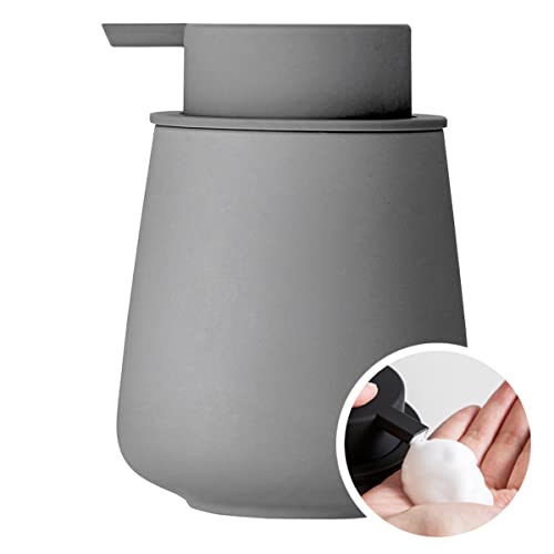 KAWEINA【NEW肌感新工法】ハンドソープボトル ソープディスペンサー 泡 手動 押しタイプ ポンプ式 手洗い セラミック 磁器 陶器 広口 ディスペンサー 詰め替え ハンドソープ用 食器用洗剤 北欧スタイル 台所 キッチン 洗面所 トイレ バスルーム お風呂場 (グレー, 泡タイプ)