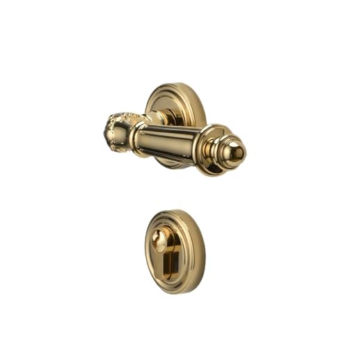 OYUXICWD All-Copper French Interior Door Lock Pure Copper Magnetic Silent Wooden Door Handle Retro Golden Solid Wood Lock(PVD Bright Golden Silent)