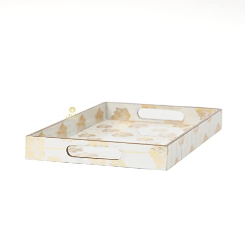 Image of DULI Rectangular Set of 3 MDF Wood Enamel Coated Multipurpose Trays| Serving Tray For Home & Dining Table (15x9,13x8 & 11x7 Inches) (Setof3- GoldLotus), Multipurpose Serving Tray