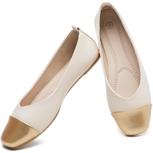 Eydram Ballet Flats Shoes for Women PU Leather Dress Shoes Square Toe Black White Flats for Women Dressy Comfortable for Walking Office Party