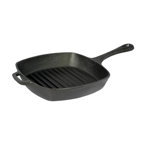 Buckingham Pre-Seasoned Cast Iron Square Grill Pan Black Heavy Duty Skillet for Healthy Cooking Oven Safe Induction Compatible Indoor & Outdoor Use