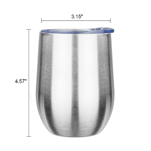 Image of MEZMUT 12oz Insulated Wine Tumbler with Lid Wine Glass Cup(Silver,1) | Double Wall Vacuum Stainless Steel Small Coffee Mug, Leakproof Metal Insulated Tumbler Cup for Champaign, Cocktail, Beer