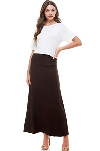 Azules Women's Rayon Span Maxi Skirt - Dark Brown S #TOP1