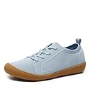 DEXJEWU Women's Wide Toe Minimalist Barefoot Walking Shoes Comfort Low Top Knit Lace-up Sneakers Casual Outdoor Tennis Shoes, 025 Light Blue, 6.5