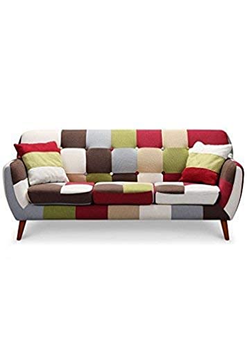 Menzzo Canapé 3 Places Bombay – Tissu Multicolore Patchwork – Design Moderne bohème –...