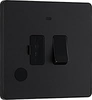 BG PCDMB52B Electrical Switched Fused Connection Unit with LED Power Indicator and Flex Outlet, Fused Spur Switch, Double Pole, Screwless Front Plate, Round Edges, Evolve, Matt Black, 13A, PCDMB52B