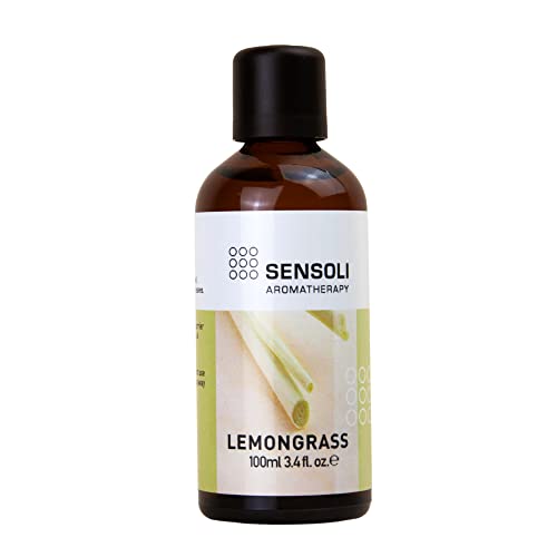 SENSOLI Lemongrass Essential Oil 100ml 100% Pure Amber Glass Dropper Bottle Aromatherapy Essential Oil for Diffusers Massage & DIY Blends
