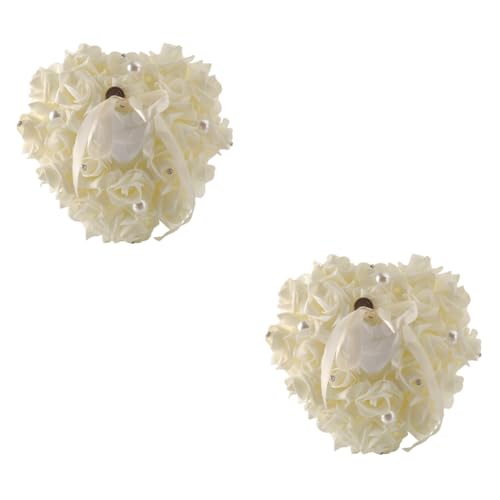 2個 結婚指輪クッション 結婚式の装飾 結婚指輪の持ち手 結婚指輪枕 ヴィンテージリング バラの指輪 ハートリングピロー ウェディング用ローズリングコンテナ 結婚指輪持ち手