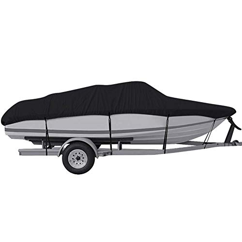 EDAHB®Trailerable Boat Cover, Heavy Duty 210D/420D Marine Grade Oxford Cloth Waterproof UV Protected V-hull Runabout Jumbo Boat Speedboat Fishing Ski Boat Covers