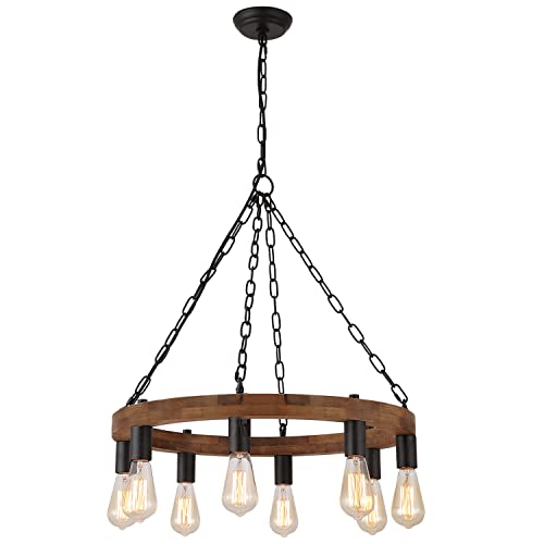 Eumyviv Round Wagon Wheel Chandelier Dining Room 8-Light Rustic Farmhouse Pendant Lighting Fixture For Kitchen Island C0151 #TOP20