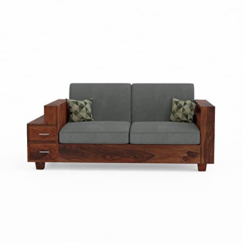 Image of Solid Sheesham Wood Sofa Set 4 Seater, Wooden Sofa Set, Sofa Set 2+1+1, Sofa Sets for Living Room, Four Seater Sofa Set with Attached End Table, 6 Drawer Storage, Rosewood, Honey Finish
