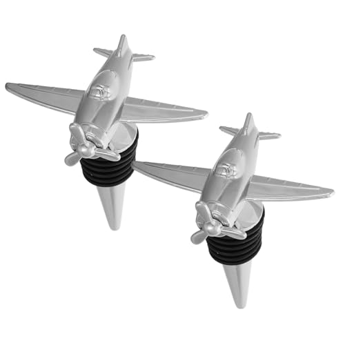 Toyvian 2 Piezas Tapón de Vino Reutilizable con Diseño de Avión Tapón Metálico de Aleación y Silicona Alimenticio Sellado Hermético para Botellas de Vino y Accesorios de Bar