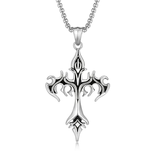 Cross Necklace for Men Silver Cross Chain Stainless Steel Pendant for Women Goth Necklace Gothic Christian Jewelry