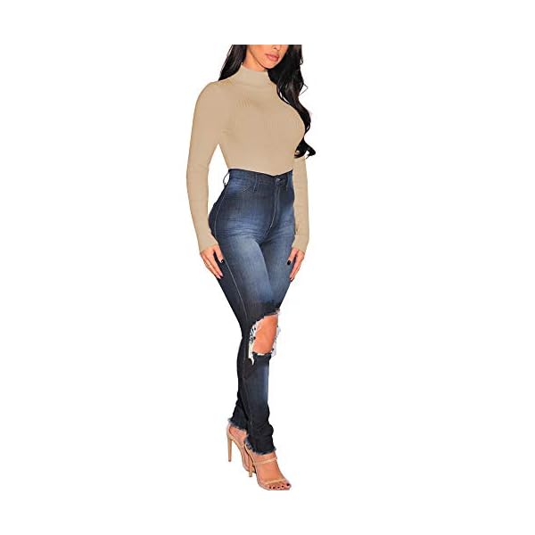 BelleLovin-Womens-Mock-Turtle-Neck-Long-Sleeve-Basic-Bodysuit-Jumpsuit BelleLovin Women's Mock Neck Long Sleeve Basic Bodysuit Jumpsuit (Nude, Medium)