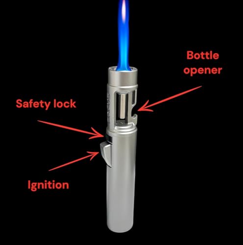 Encendedor antorcha a prueba de viento con abrebotellas, llama azul miniatura 3