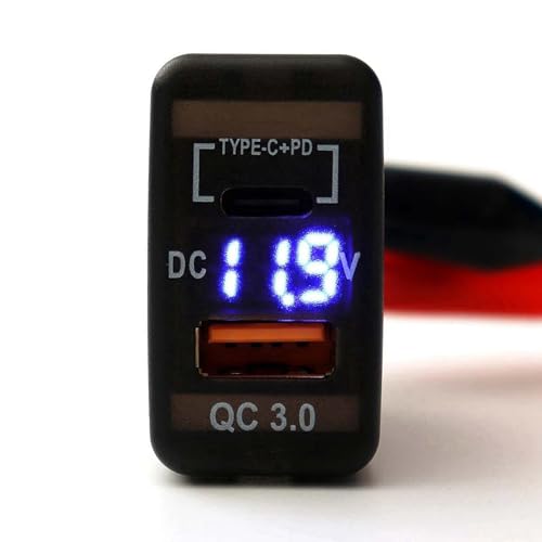 Cargador Coche Tipo-C PD QC3.0 USB dual voltímetro tablero para Prado 4X 4