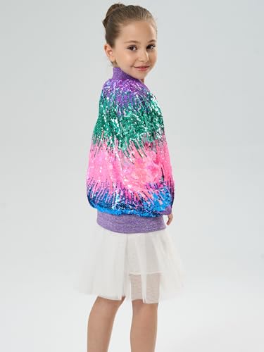 Image of 2Bunnies Girl Ombre Pastel Gradient Shimmer Sparkle Colorful Sequin Bomber Jacket