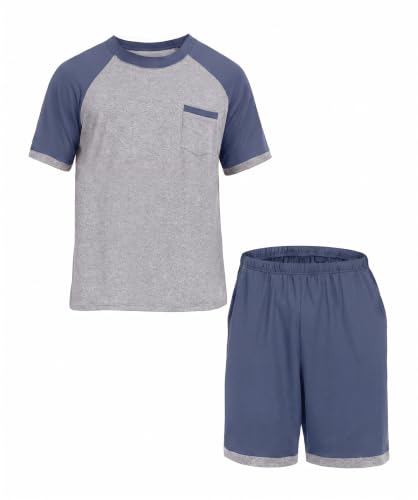 Image of Mens Pajamas Set Lightweight Summer Pjs Sleepwear Soft Comfy Short Sleeve Loungewear With Pocket (S-4X)