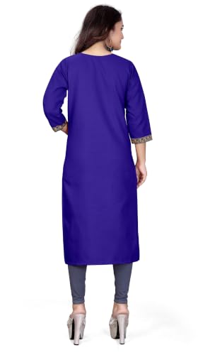 Image of Women A-line Cotton Blend Round Neck 3 /4 Sleeve Embroidered Kurti Only