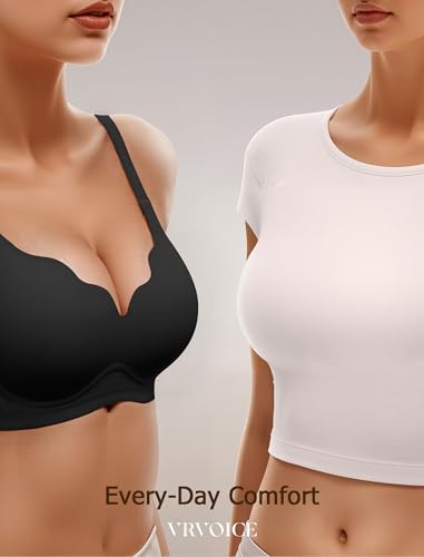 Image of VRVOCIE Wireless Bras for Women No Underwire Crossover V Mesh Seamless Supportive Bralettes Full Coverage Everyday Bra