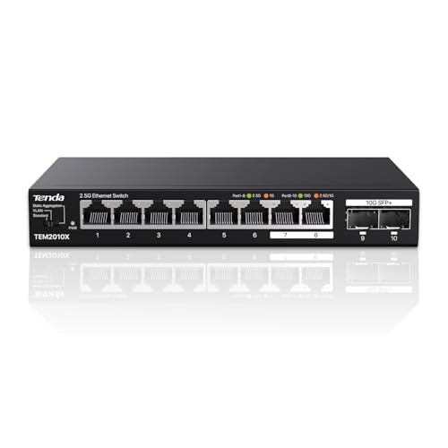 Tenda 2.5 Gbit Switch mit 8X 2.5G Ports & 2X 10G SFP+ Ports (VLAN, Statische Aggregation,...