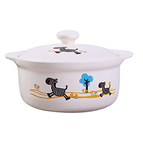 JTBDWOSK Pentola in Terracotta Pentola in Terracotta Casseruola in Ceramica Pentole in Ceramica con Coperchio - Delizioso Aggiornamento Protezione dal Calore Efficienza Energetica,Bianca,2.1L