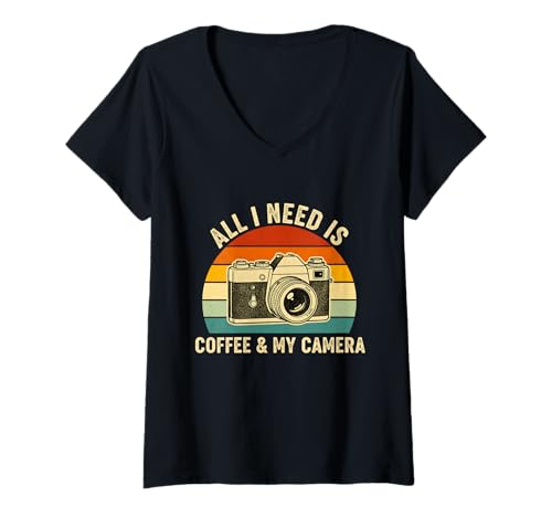 Damen Photographers Coffee Camera Funny Vintage Photography T-Shirt mit V-Ausschnitt