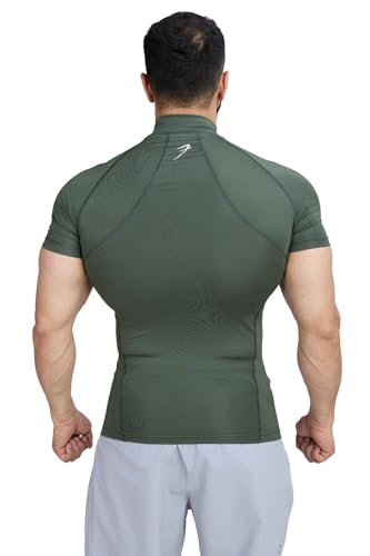 Image of Men Half Sleeves Slim Fit Compression High Neck Sports and Gym Tshirt